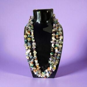 Multi Gemstone and Freshwater White Pearl Necklace Sterling Silver Clasp